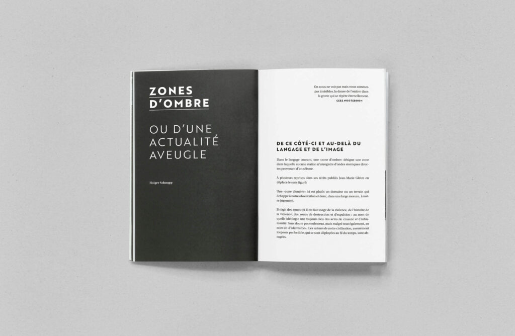 Aufgeschlagene Doppelseite aus „Schattenzonen“.