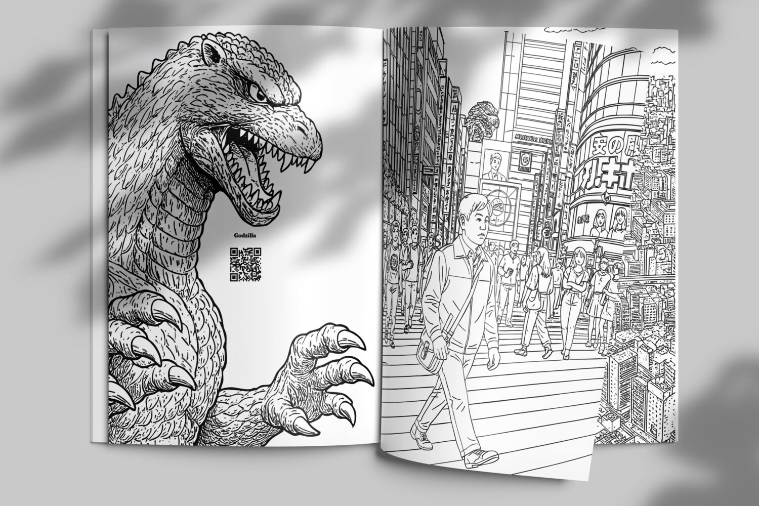 Kopfsprung_Seite_2_Japan Japan ist eng mit GODZILLA verbunden. Eine weitere Seite aus dem JAPAN-Buch.