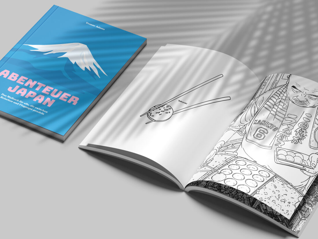 Titel und aufgeschlagene Innenseite aus dem Buch »Abenteuer Japan«
