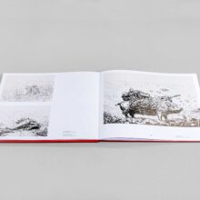 Aufgeschlagene Doppelseite des Buches »Unterströmung« mit Zeichnungen von Wolfgang Folmer.