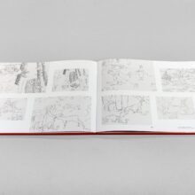 Aufgeschlagene Doppelseite des Buches »Unterströmung« mit Zeichnungen von Bettina van Haaren und Wolfgang Folmer als Beispiel für Buchgestaltung.