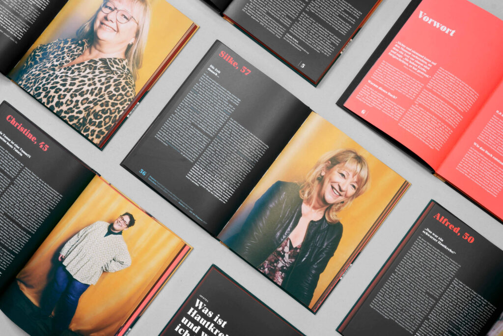 Viele Seiten aus dem Buch „0,8 mm – ist doch nur Hautkrebs“ Melanom Info Deutschland.